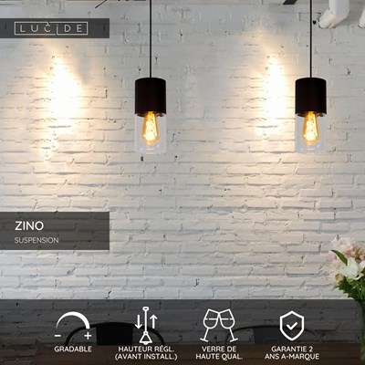 Lucide ZINO - Suspension - Ø 10 cm - 1xE27 - Fumé